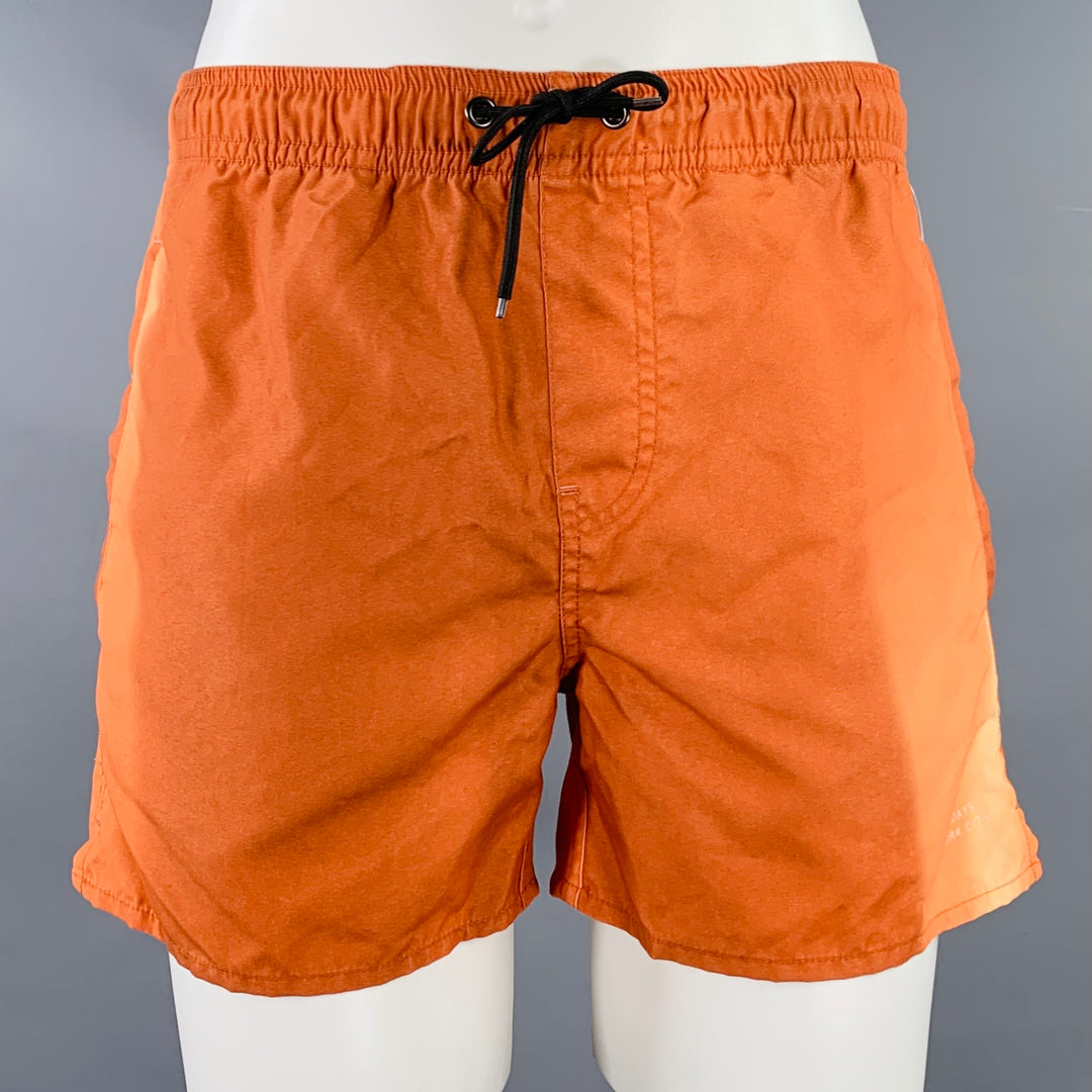 SATURDAYS NYC Size S Orange Yellow Ombre Drawstring Swim Trunks