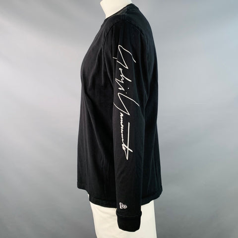 YOHJI YAMAMOTO Size XXL Black Grey Logo Cotton Crew Neck Pullover