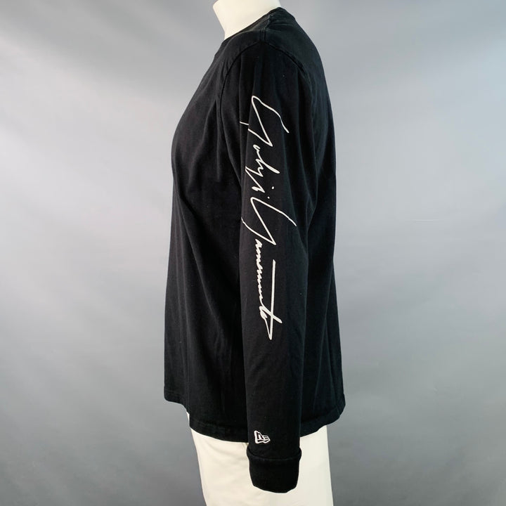YOHJI YAMAMOTO Size XXL Black Grey Logo Cotton Crew Neck Pullover