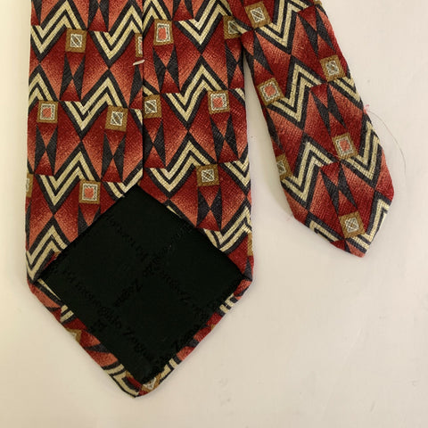 ERMENEGILDO ZEGNA Red Navy Geometric Silk Tie