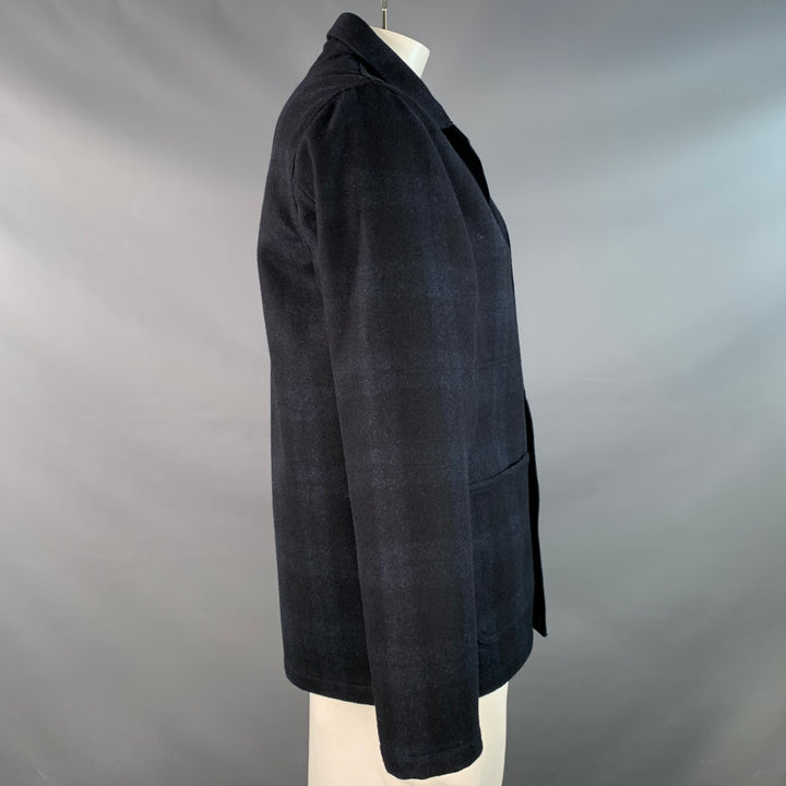 EMILE LAFAURIE Size XL Navy Plaid Wool Blend Painter Jacket