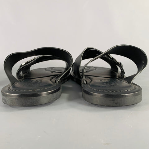SALVATORE FERRAGAMO Size 12 Black Leather Criss Cross Straps Sandals