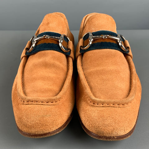 GUCCI Size 9 Tan Textured Suede Horsebit Loafers