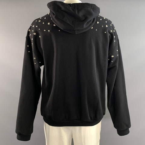 GUCCI Size XL Black Studded Cotton Hooded Sweatshirt