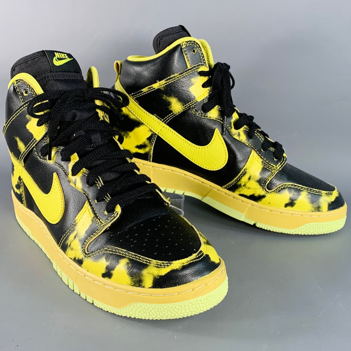 NIKE Size 11 Dunk High 1985 Black Yellow Print Leather High Top Sneakers