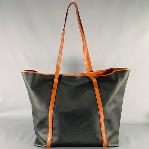 BOTTEGA VENETA Black Brown Coated Canvas Tote Handbag