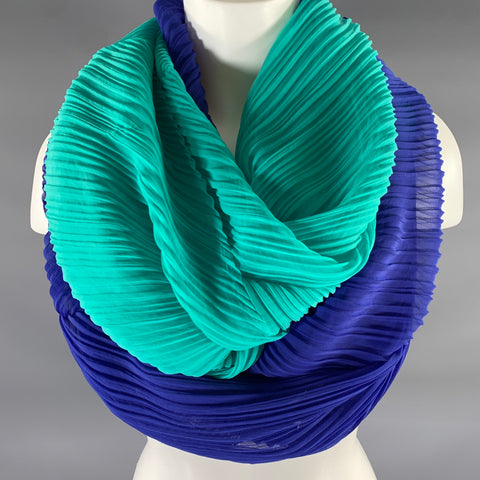 PLEATS PLEASE by ISSEY MIYAKE Blue Green Pleated Polyester Scarves & Shawls
