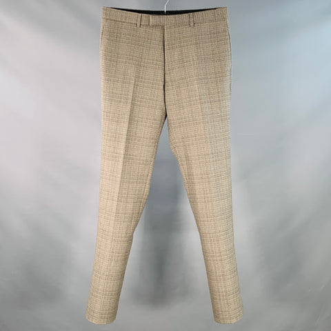 SANDRO Size 32 Brown Taupe Plaid Polyester Flat Front Straight Casual Pants