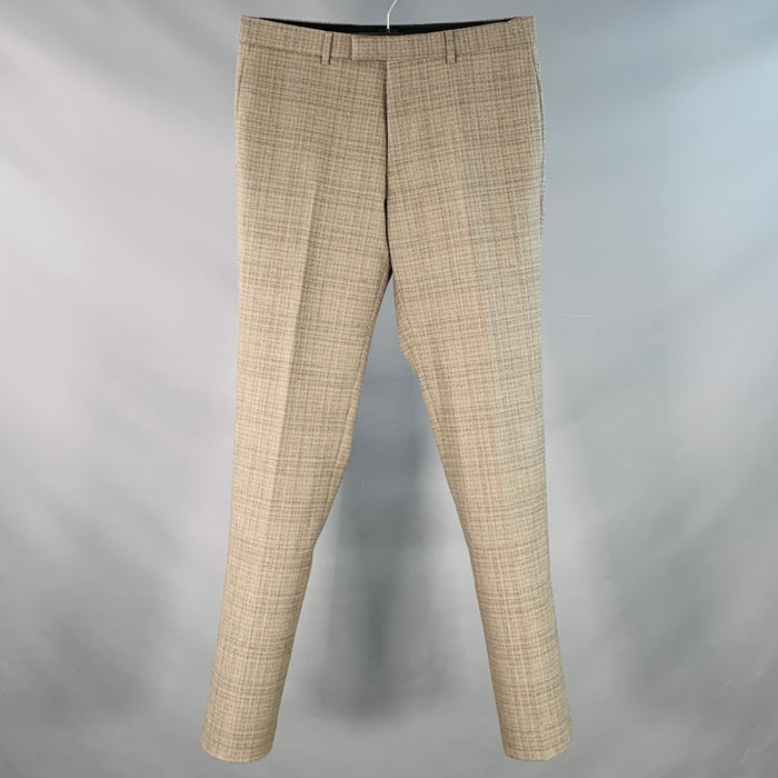 Pantalon décontracté droit Sandro taille 32, marron taupe à carreaux, en polyester, devant plat