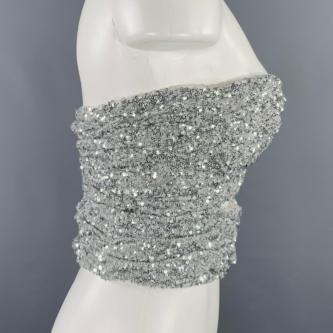 ATTICO Size 6 Silver Polyamide Sequined Strapless Dress Top