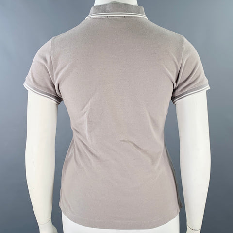 MONCLER Size L Grey White Cotton Logo Polo Casual Top