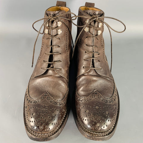 BALLY Size 10 Avery Brown Perforated Pebble Grain Leather Wingtip Boots