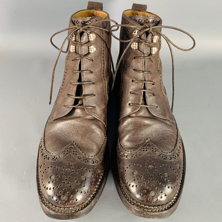 BALLY Size 10 Avery Brown Perforated Pebble Grain Leather Wingtip Boots