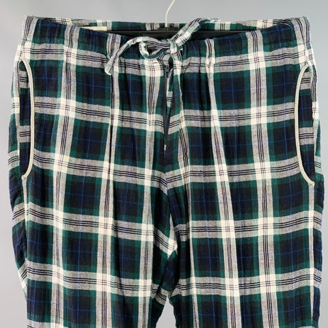 DRIES VAN NOTEN Size 32 Green Black White Plaid Cotton Drawstring Casual Pants
