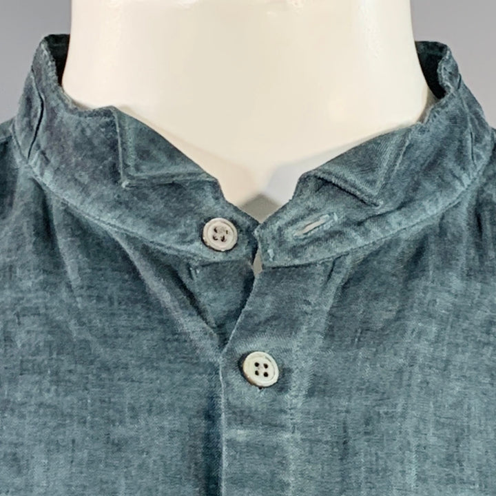 JOHN VARVATOS Size L Blue Dyed Linen Wingtip Long Sleeve Shirt
