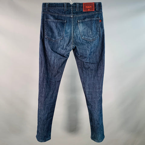 ISAIA Size 32 Blue Cotton Selvedge Twill Skinny Jeans