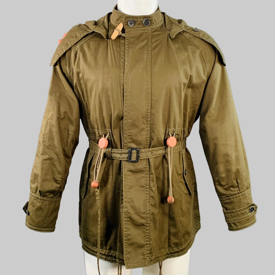 BURBERRY PRORSUM SS12 Size 36 Green Olive Twill Cotton Hooded Coat