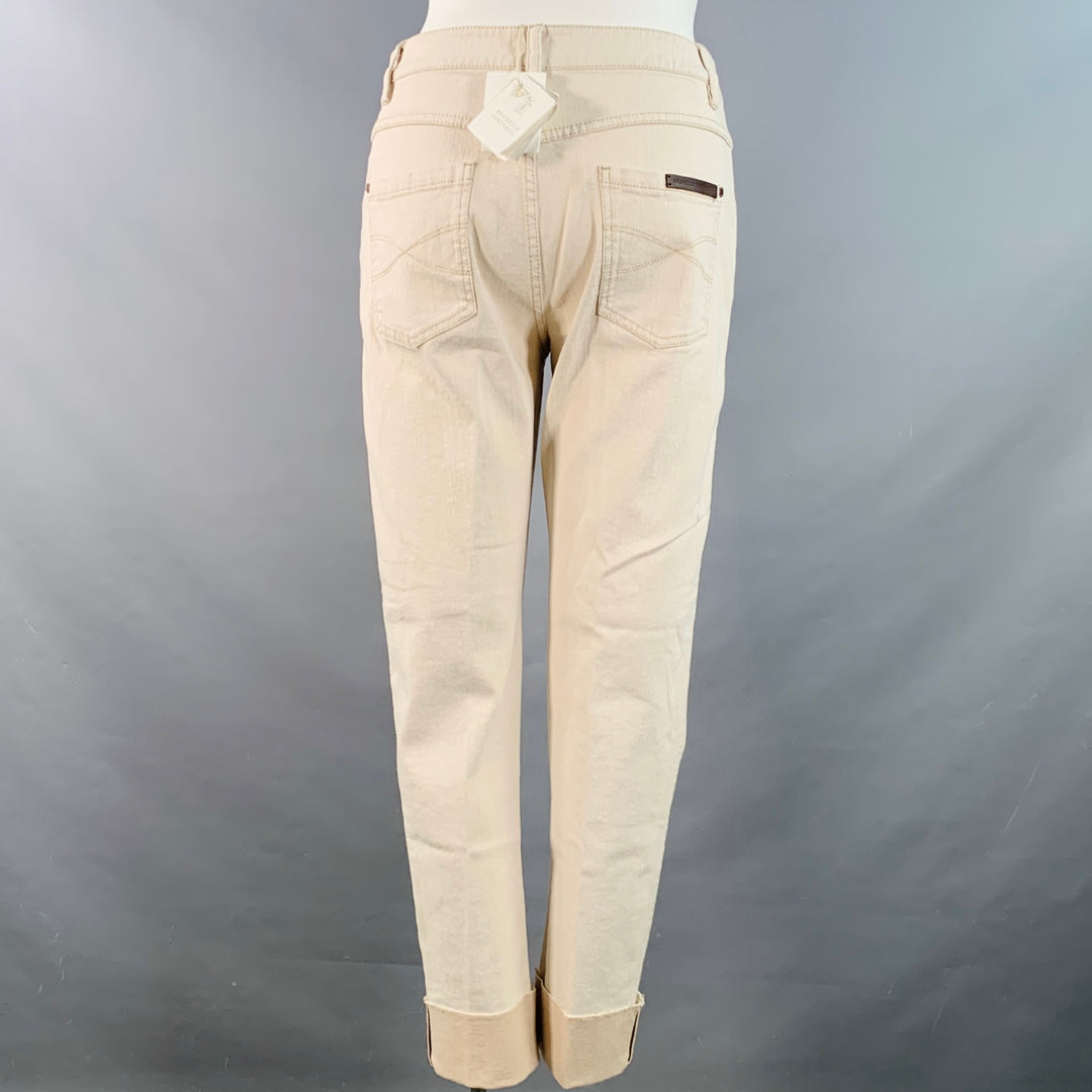 BRUNELLO CUCINELLI Size 10 Beige Cotton Blend Twill Monili Tapered Cuffed Casual Pants