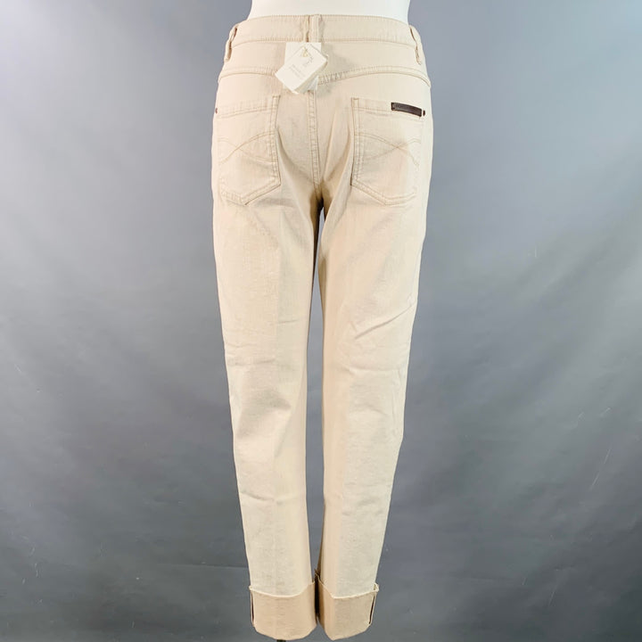 BRUNELLO CUCINELLI Size 10 Beige Cotton Blend Twill Monili Tapered Cuffed Casual Pants