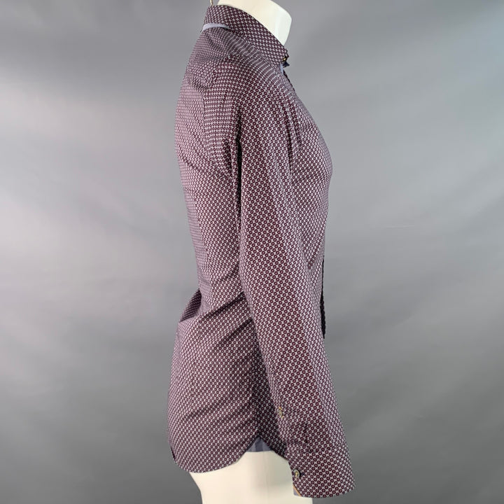 TED BAKER Size XS Wowee Navy Red Abstract Floral Cotton Long Sleeve Shirt