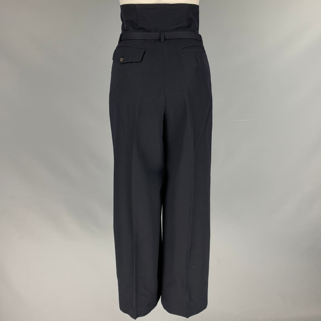 COMME des GARCONS 1989 Taille S Pantalon habillé en laine marine ceinturé taille haute jambe large