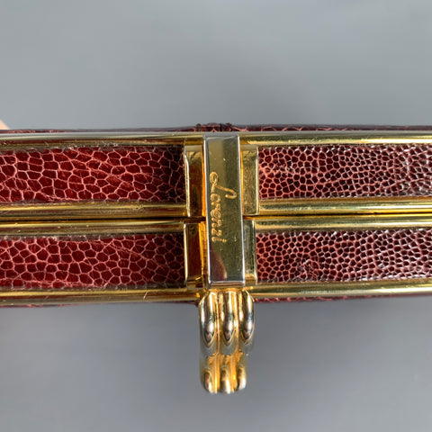 LORENZI Burgundy Gold Lizard Leather Clutch Handbag