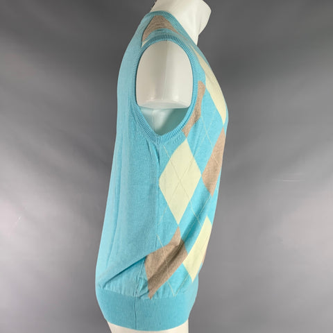 TURNBULL & ASSER Size M Blue Beige Argyle Cotton V-Neck Vest