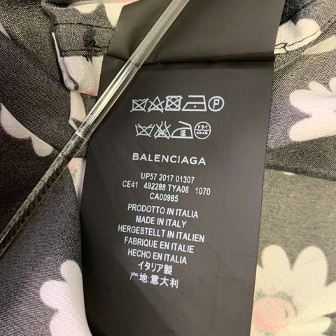BALENCIAGA Size S Black & White Pink Floral Polyester Long Sleeve Shirt