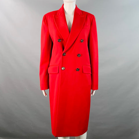 DSQUARED2 Size M Red Wool Blend Double Breasted Peak Lapel Coat