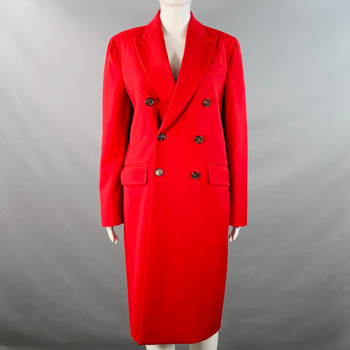 DSQUARED2 Size M Red Wool Blend Double Breasted Peak Lapel Coat