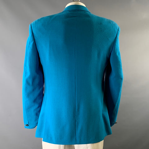 THIERRY MUGLER Size L Aqua Woven Wool Notch Lapel Sport Coat