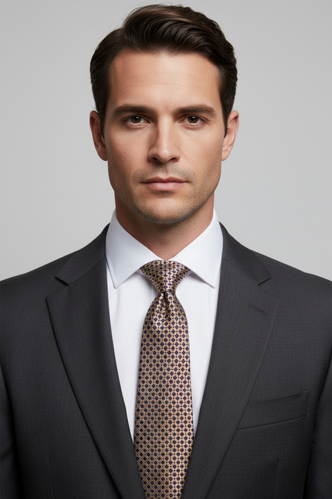 BRIONI Purple Tan Geometric Silk Tie
