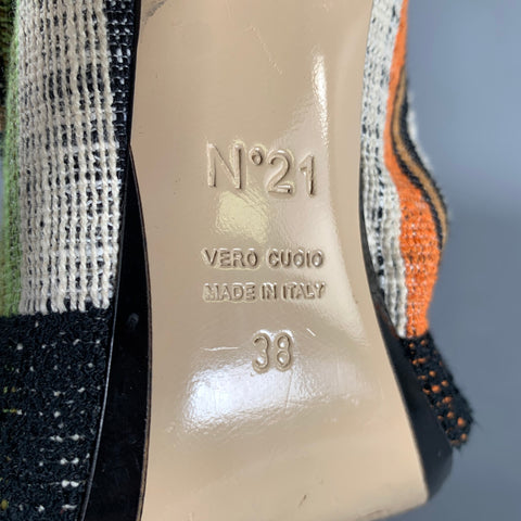 No. 21 Size 7.5 Tan Multi-Color Raso Peep Toe Pumps
