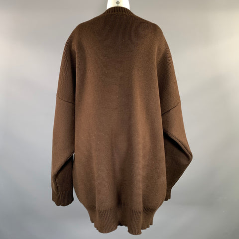 VETEMENTS FW2018 Size M Brown Wool &  Nylon Knitted Buttoned Cardigan Womens