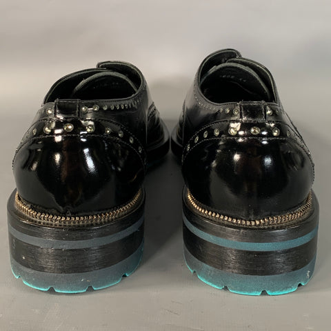 JOHN RICHMOND Size 11 Black Rhinestone Patent Leather Cap Toe Lace Up Shoes