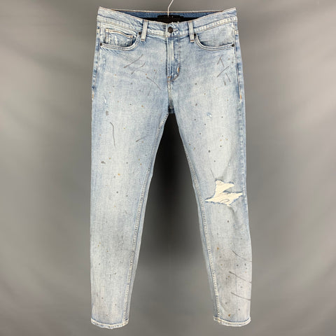 HUDSON Size 32 Blue Paint Splatter Cotton  Elastane Distressed Jeans