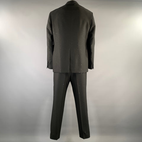 FENDI Chest Size 44 Black Sequined Wool  Polyester Peak Lapel 36 29 Suit