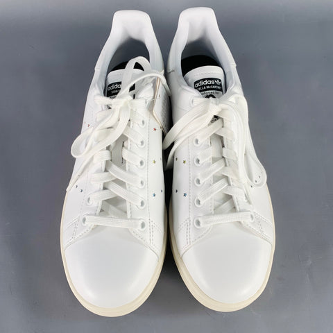 ADIDAS x STELLA McCARTNEY Size 8.5 White Multi Color Leather Stars Lace-Up Low Top Sneakers