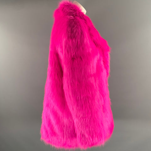 STAND STUDIO Size M Pink Modacrylic Blend Textured Faux Fur Coat