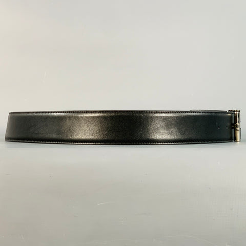 TOM FORD Size 38 Black Silver Monogram Leather T Belt