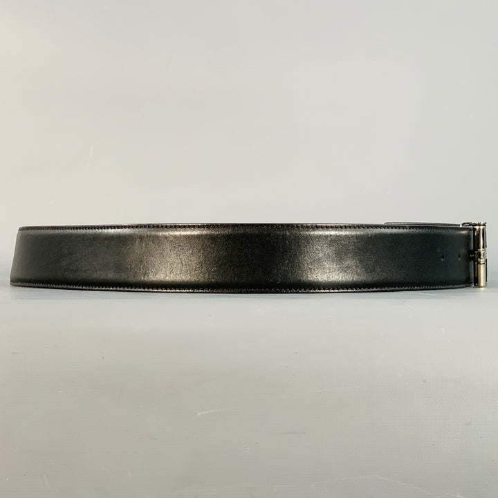 TOM FORD Size 38 Black Silver Monogram Leather T Belt
