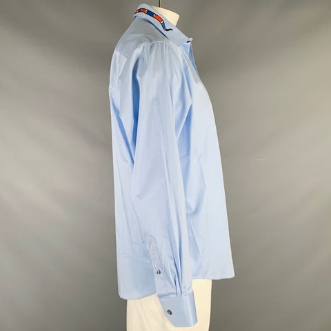 BUGATCHI Size L Light Blue Cotton Snake Collar Long Sleeve Shirt