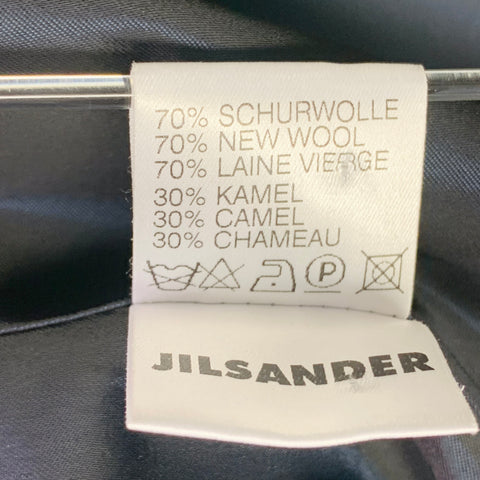 JIL SANDER Size XL Black Virgin Wool Camel Double Breasted Coat