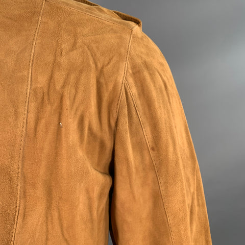 DOLCE & GABBANA Taille XS Chemise à Manches Longues Militaire en Daim Camel Deux Poches Épaulettes