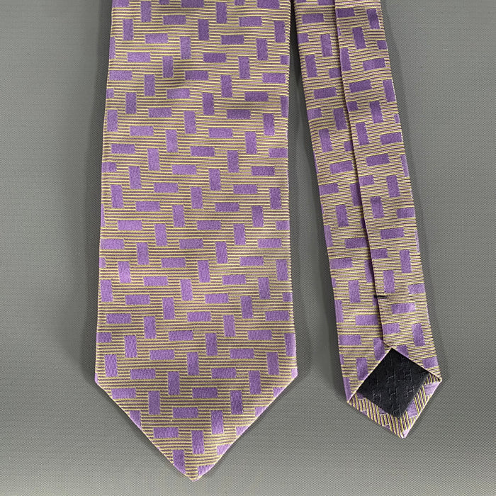 HERMES Cream Lavender Geometric Silk Tie