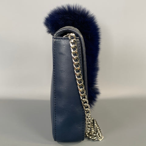 LOEFFLER RANDALL FW2015 Blue Navy Leather Faux fur Shoulder Bag