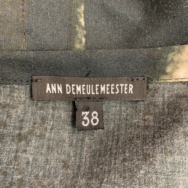 ANN DEMEULEMEESTER Size 6 Black White Viscose Abstract Casual Top