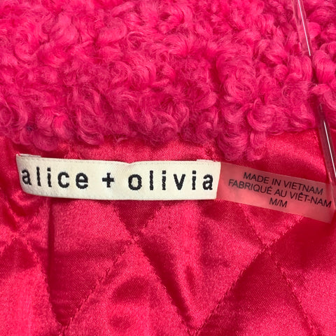 ALICE + OLIVIA Size M Fuchsia Pink Polyester Faux Fur Hook Eye Notch Lapel Jacket