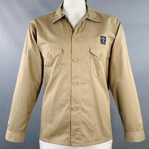 SOUTH 2 WEST 8 Size L Khaki Polyester Blend Twill Long Sleeve Shirt