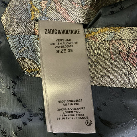 ZADIG & VOLTAIRE Chest Size 38 Silver Blue Pink Jacquard Peak Lapel Sport Coat